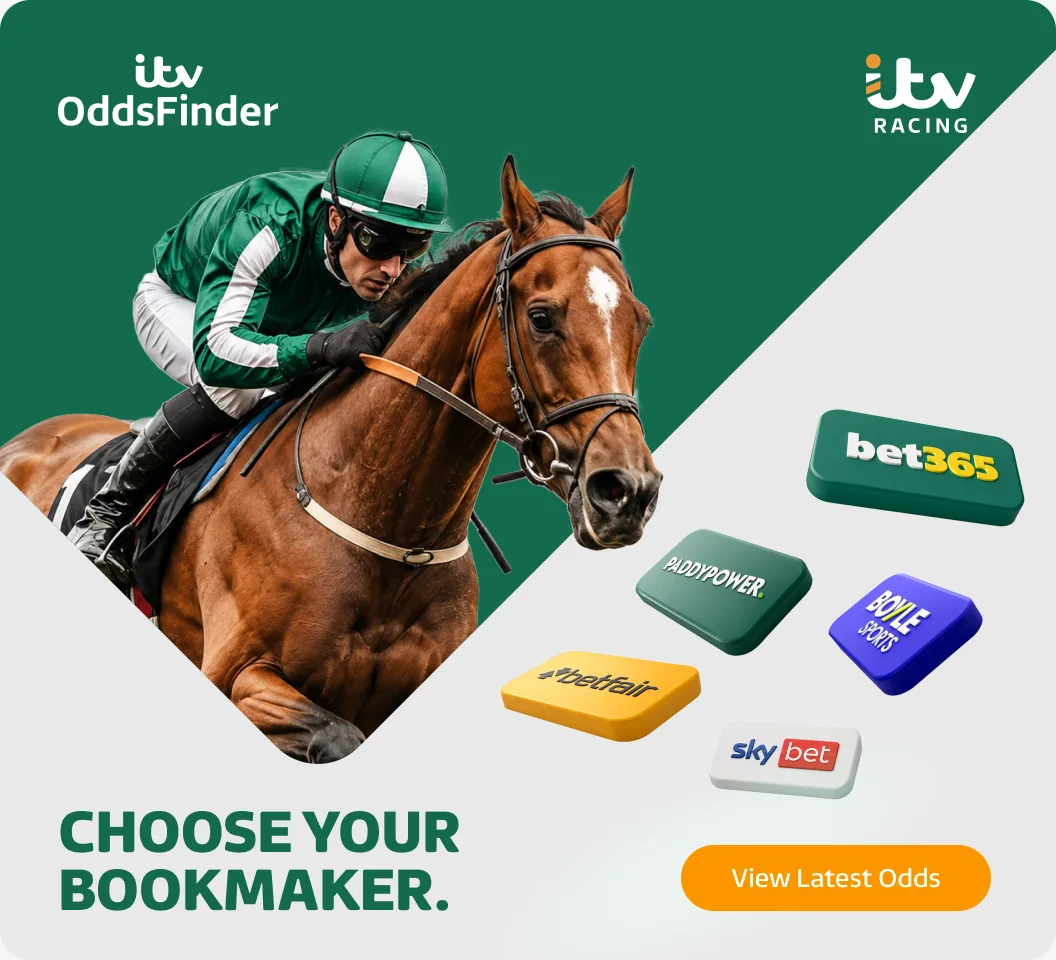 Racehorse and jockey beside bookmaker logos: choose your bookmaker.