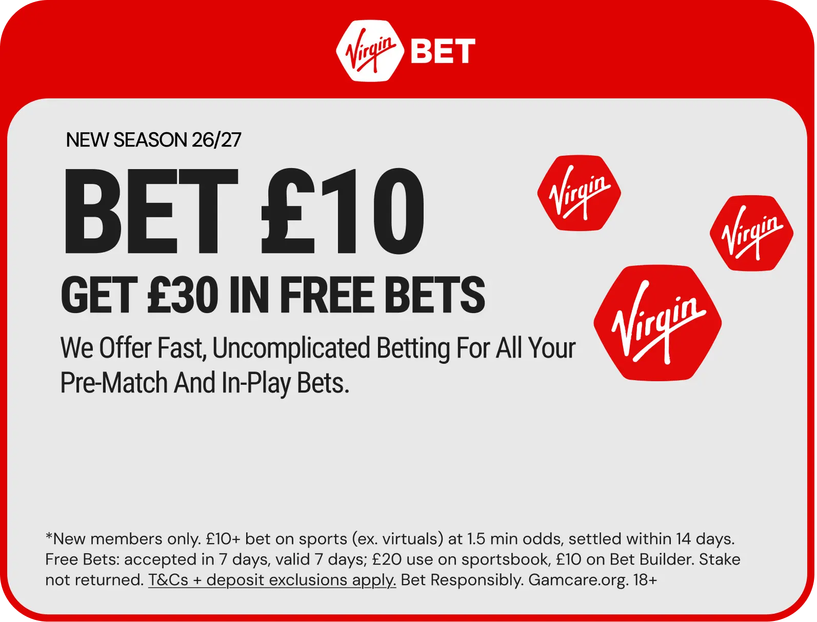 Virgin Bet offer. 18+, terms apply.